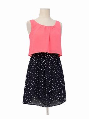Honey & Rosie Pink Black Polka Dot Chiffon Dress Two-Tone Sleeveless High-Low